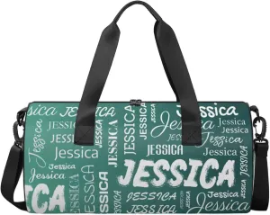 Personalized Sport Gym Bag with Name, Custom Overnight Duffel Bags Travel Weekender Bag for Women Men Gifts, Dark Green Blue
