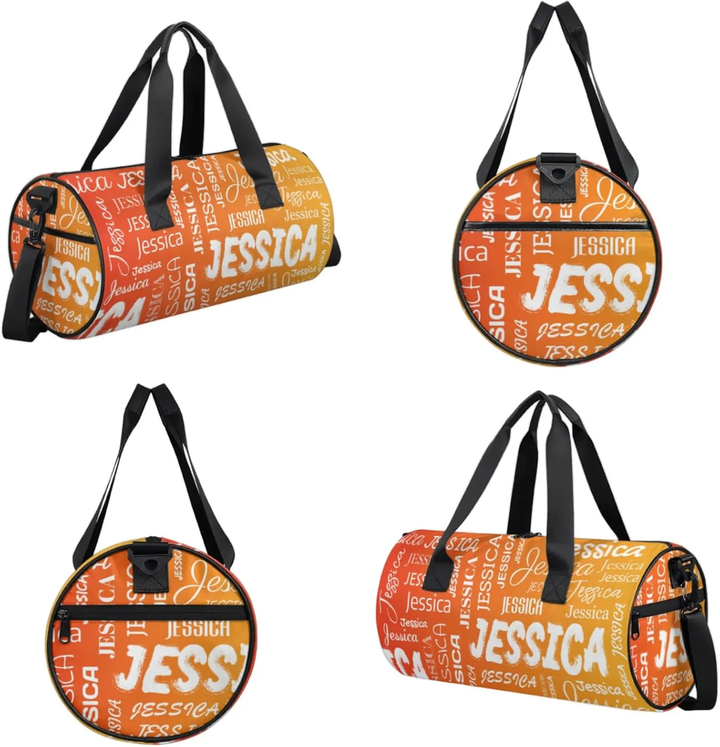 Personalized Sport Gym Bag with Name, Custom Overnight Duffel Bags Travel Weekender Bag for Women Men Gifts, Light Orange