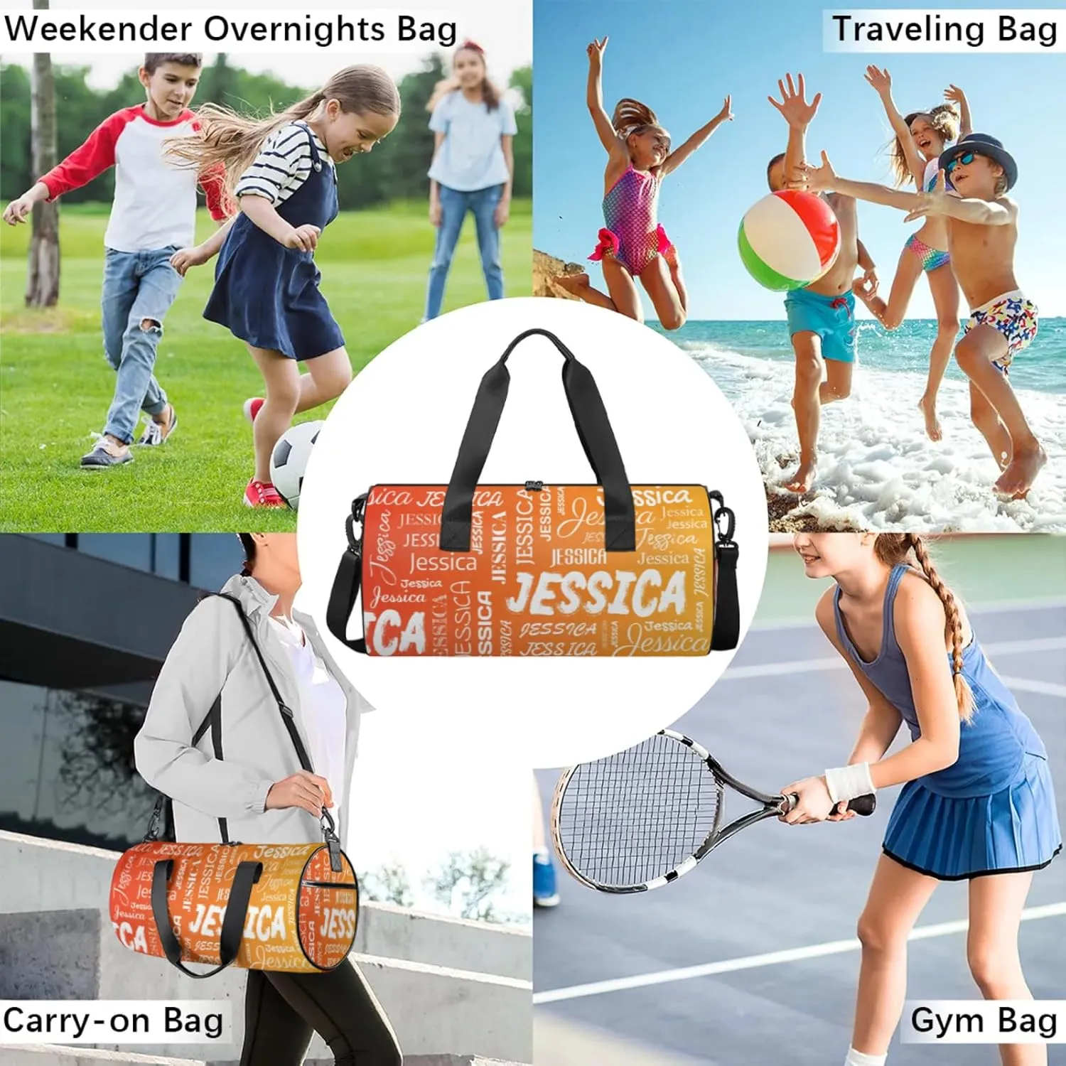 Personalized Sport Gym Bag with Name, Custom Overnight Duffel Bags Travel Weekender Bag for Women Men Gifts, Light Orange