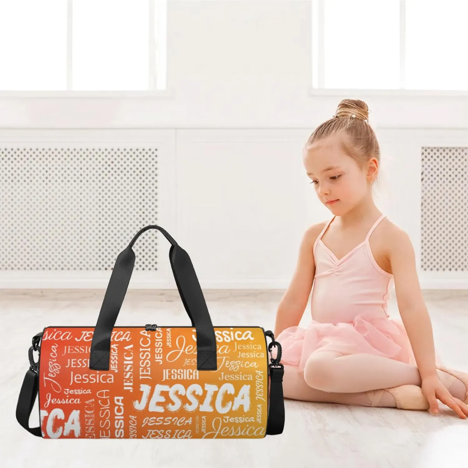 Personalized Sport Gym Bag with Name, Custom Overnight Duffel Bags Travel Weekender Bag for Women Men Gifts, Light Orange