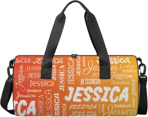 Personalized Sport Gym Bag with Name, Custom Overnight Duffel Bags Travel Weekender Bag for Women Men Gifts, Light Orange