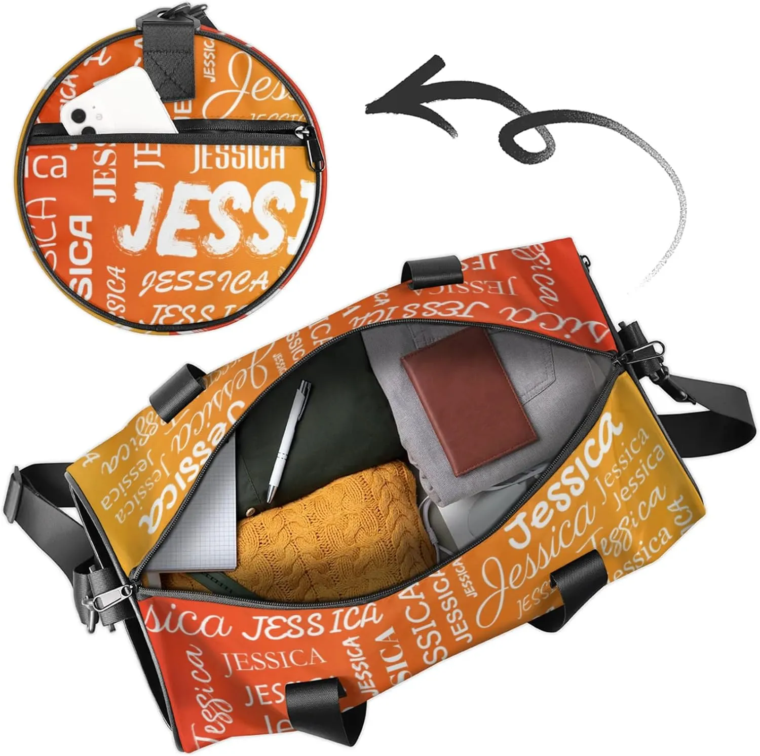 Personalized Sport Gym Bag with Name, Custom Overnight Duffel Bags Travel Weekender Bag for Women Men Gifts, Light Orange