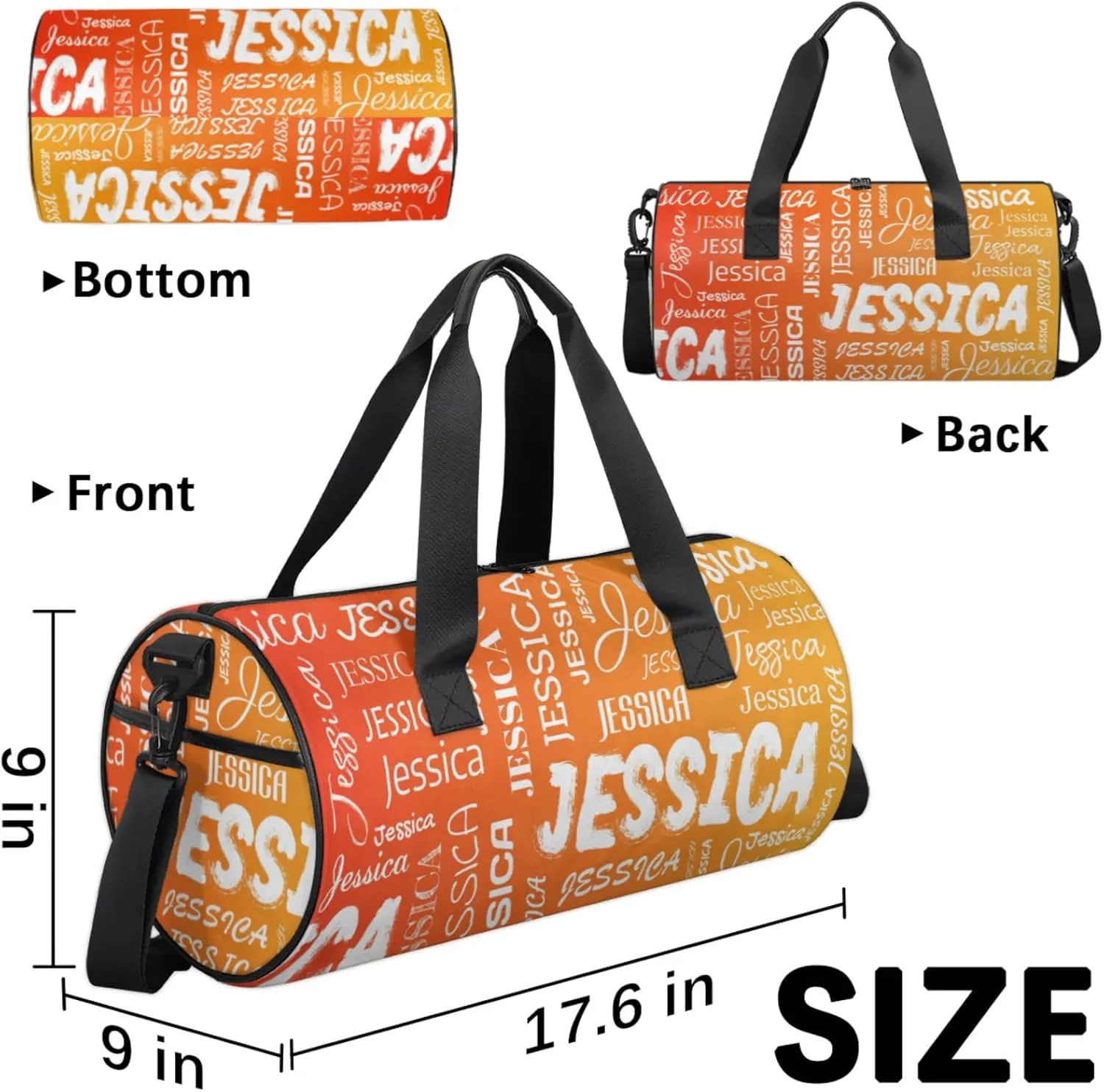 Personalized Sport Gym Bag with Name, Custom Overnight Duffel Bags Travel Weekender Bag for Women Men Gifts, Light Orange