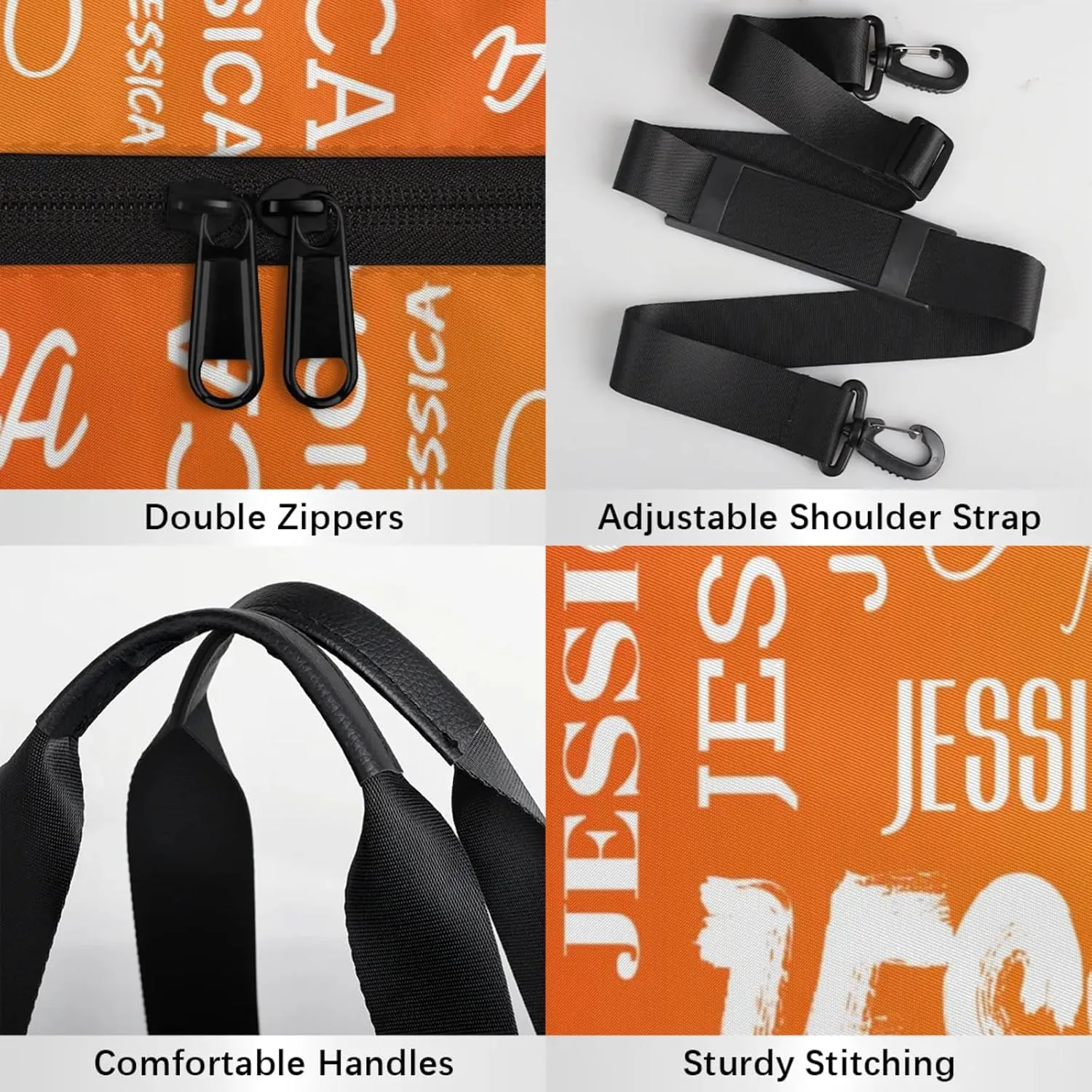 Personalized Sport Gym Bag with Name, Custom Overnight Duffel Bags Travel Weekender Bag for Women Men Gifts, Light Orange