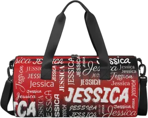 Personalized Sport Gym Bag with Name, Custom Overnight Duffel Bags Travel Weekender Bag for Women Men Team Gifts, Black Red