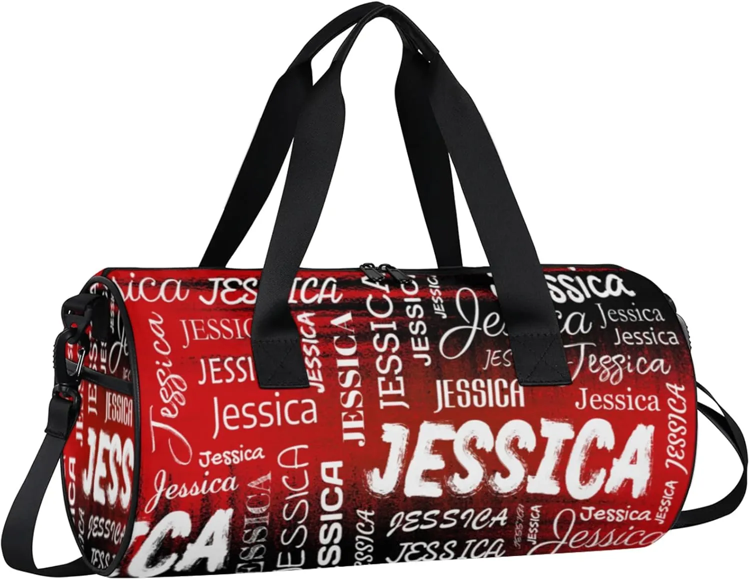 Personalized Sport Gym Bag with Name, Custom Overnight Duffel Bags Travel Weekender Bag for Women Men Team Gifts, Black Red