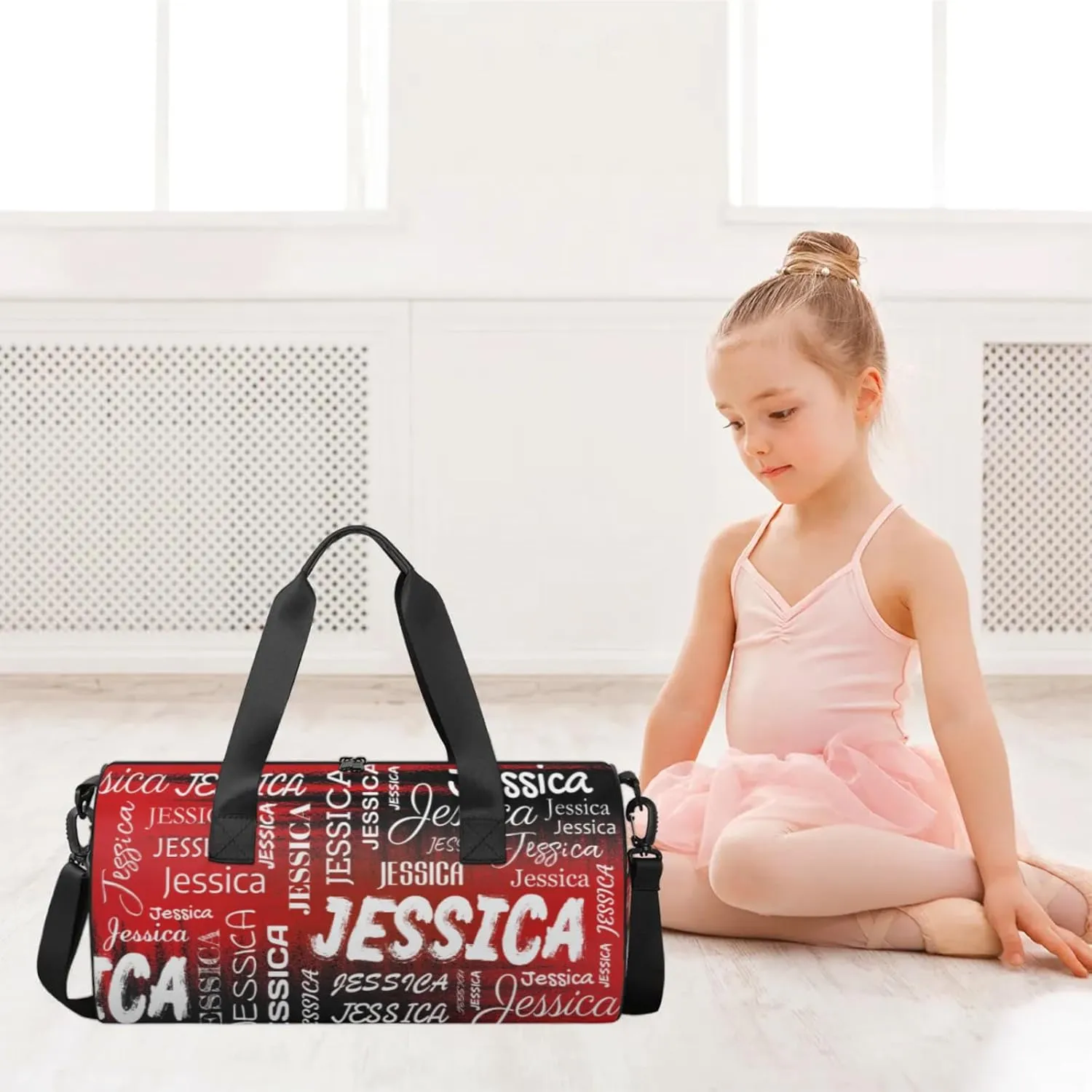 Personalized Sport Gym Bag with Name, Custom Overnight Duffel Bags Travel Weekender Bag for Women Men Team Gifts, Black Red