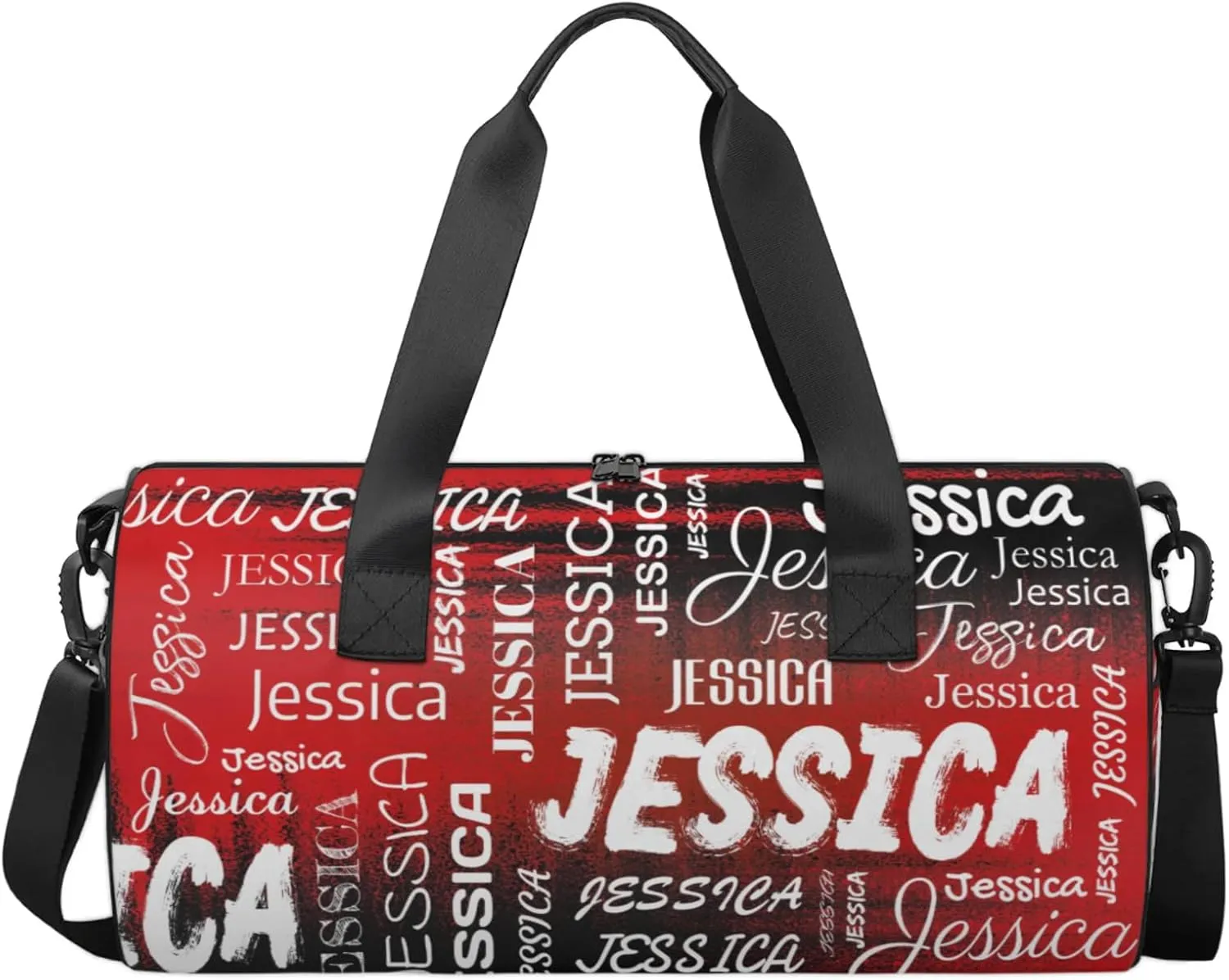 Personalized Sport Gym Bag with Name, Custom Overnight Duffel Bags Travel Weekender Bag for Women Men Team Gifts, Black Red