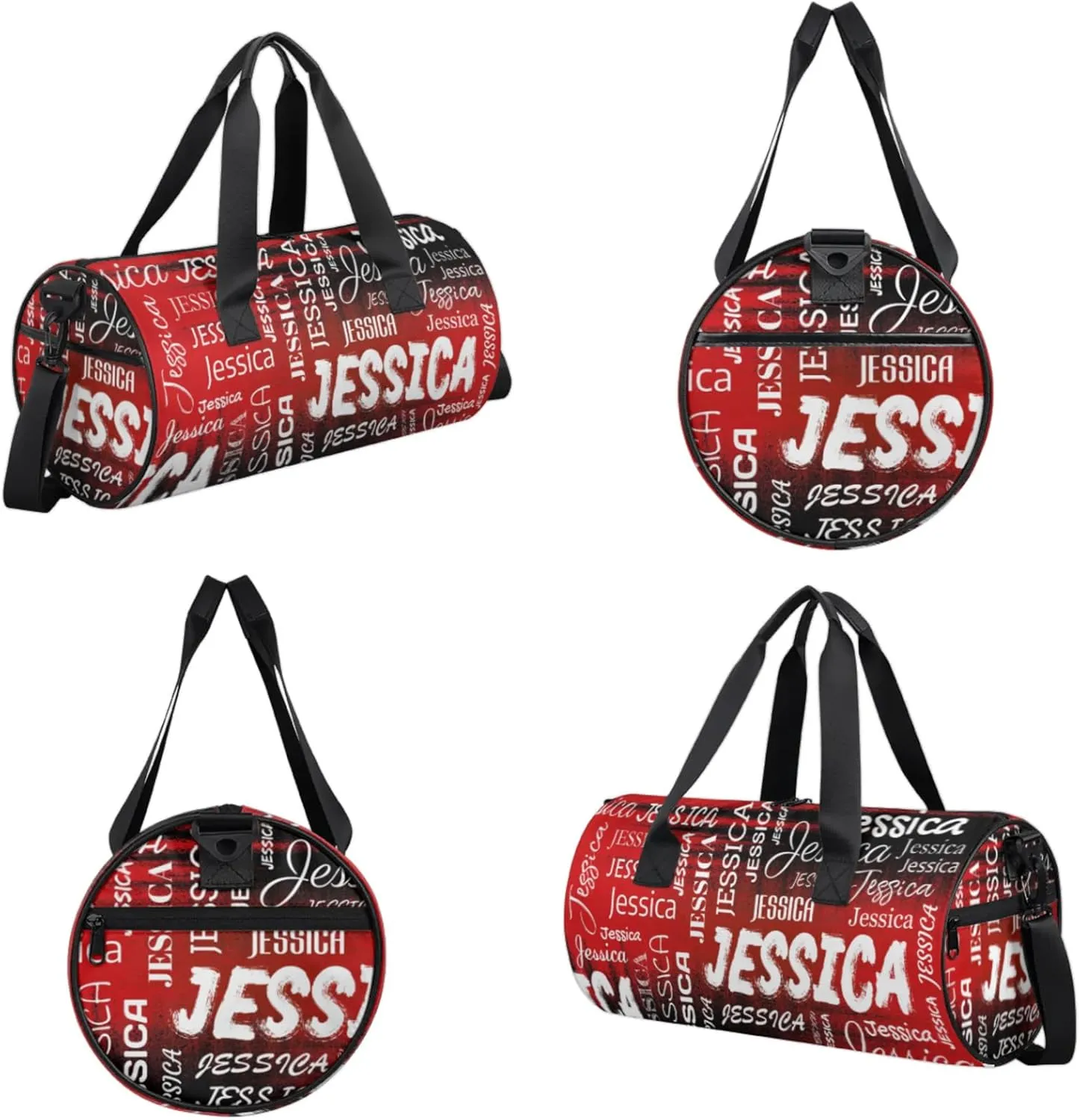 Personalized Sport Gym Bag with Name, Custom Overnight Duffel Bags Travel Weekender Bag for Women Men Team Gifts, Black Red