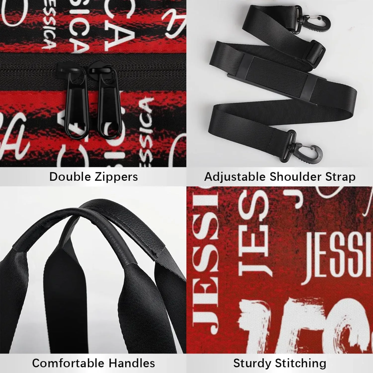 Personalized Sport Gym Bag with Name, Custom Overnight Duffel Bags Travel Weekender Bag for Women Men Team Gifts, Black Red