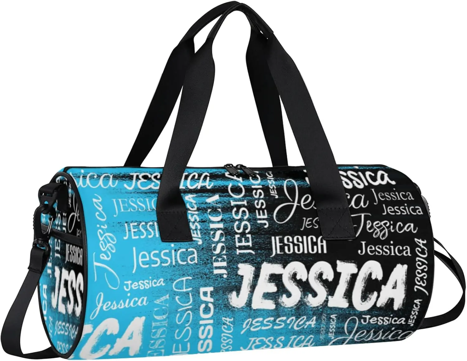 Personalized Sport Gym Bag with Name, Custom Overnight Duffel Bags Travel Weekender Bag for Women Men Team Gifts, Blue Black Print