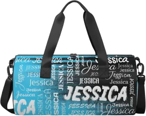 Personalized Sport Gym Bag with Name, Custom Overnight Duffel Bags Travel Weekender Bag for Women Men Team Gifts, Blue Black Print