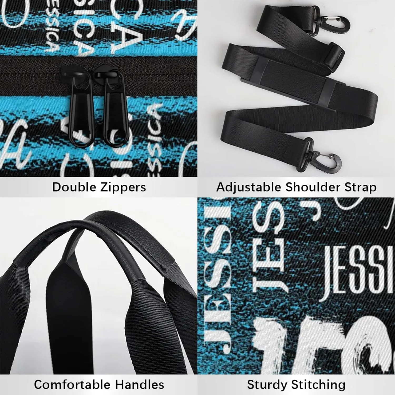 Personalized Sport Gym Bag with Name, Custom Overnight Duffel Bags Travel Weekender Bag for Women Men Team Gifts, Blue Black Print