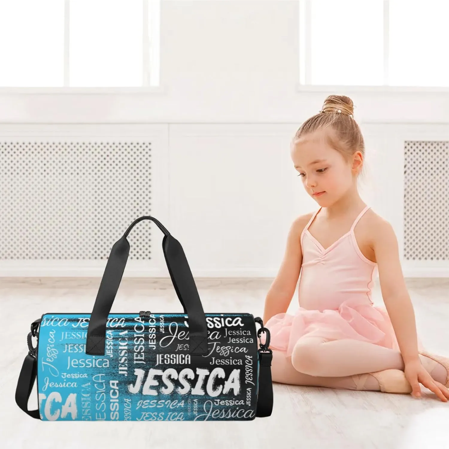 Personalized Sport Gym Bag with Name, Custom Overnight Duffel Bags Travel Weekender Bag for Women Men Team Gifts, Blue Black Print