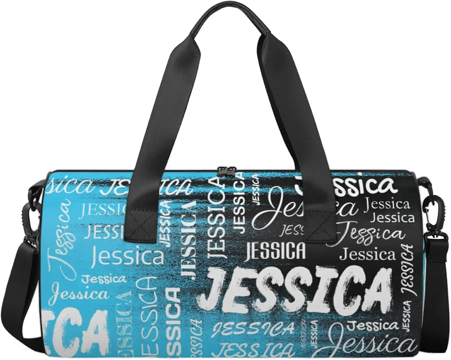 Personalized Sport Gym Bag with Name, Custom Overnight Duffel Bags Travel Weekender Bag for Women Men Team Gifts, Blue Black Print
