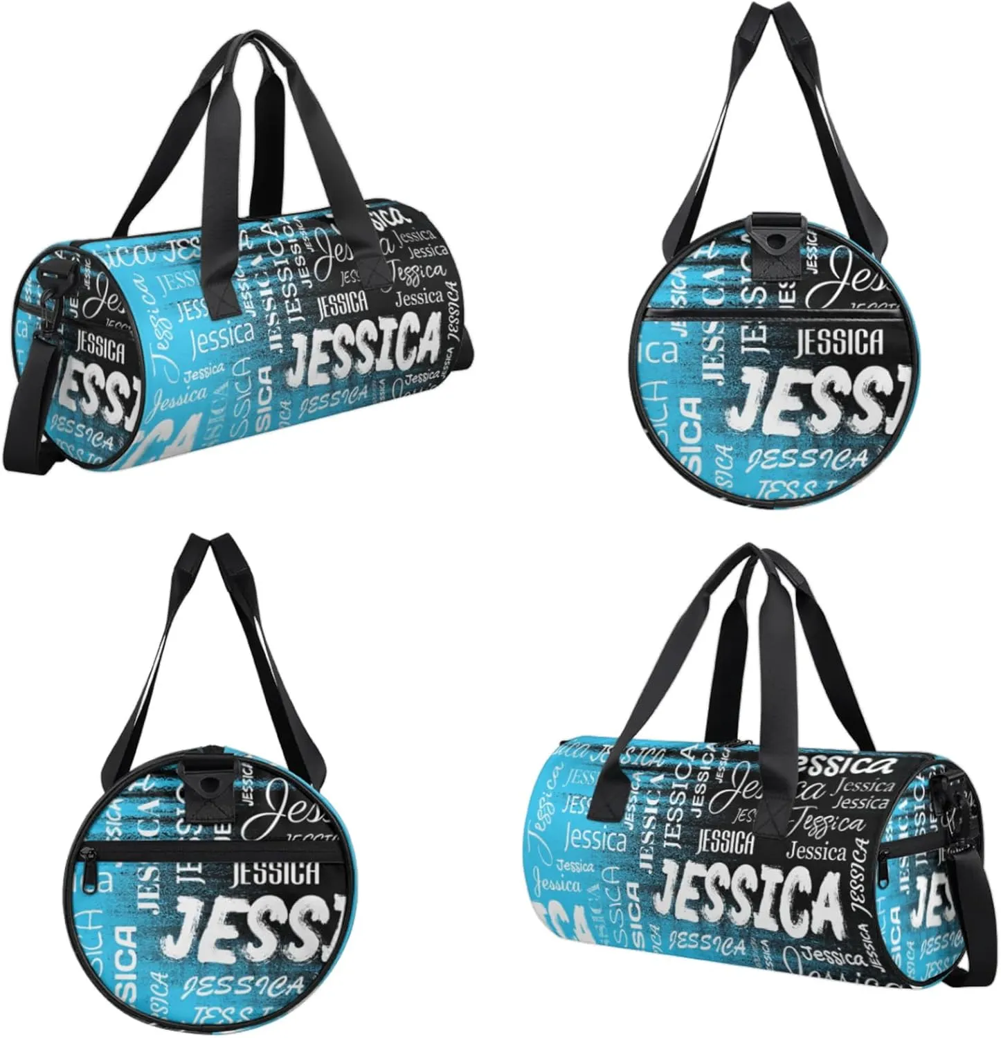 Personalized Sport Gym Bag with Name, Custom Overnight Duffel Bags Travel Weekender Bag for Women Men Team Gifts, Blue Black Print
