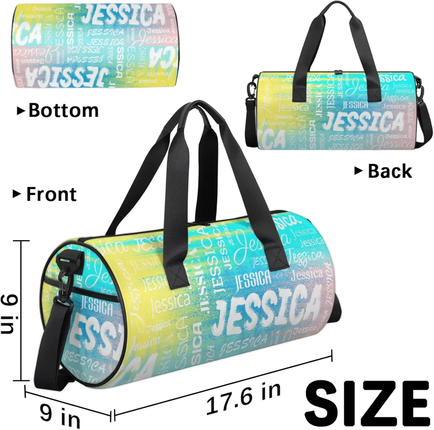 Personalized Sport Gym Bag with Name, Custom Overnight Duffel Bags Travel Weekender Bag for Women Men Team Gifts, Blue Yellow Pinks