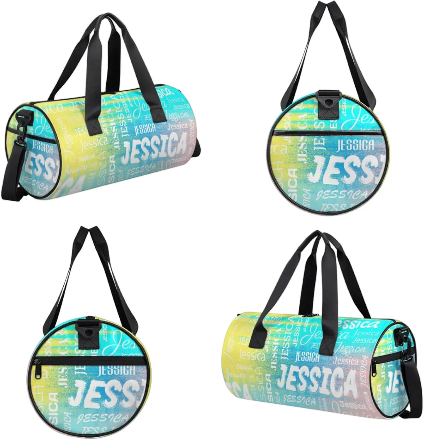 Personalized Sport Gym Bag with Name, Custom Overnight Duffel Bags Travel Weekender Bag for Women Men Team Gifts, Blue Yellow Pinks