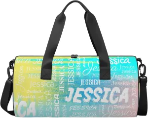 Personalized Sport Gym Bag with Name, Custom Overnight Duffel Bags Travel Weekender Bag for Women Men Team Gifts, Blue Yellow Pinks