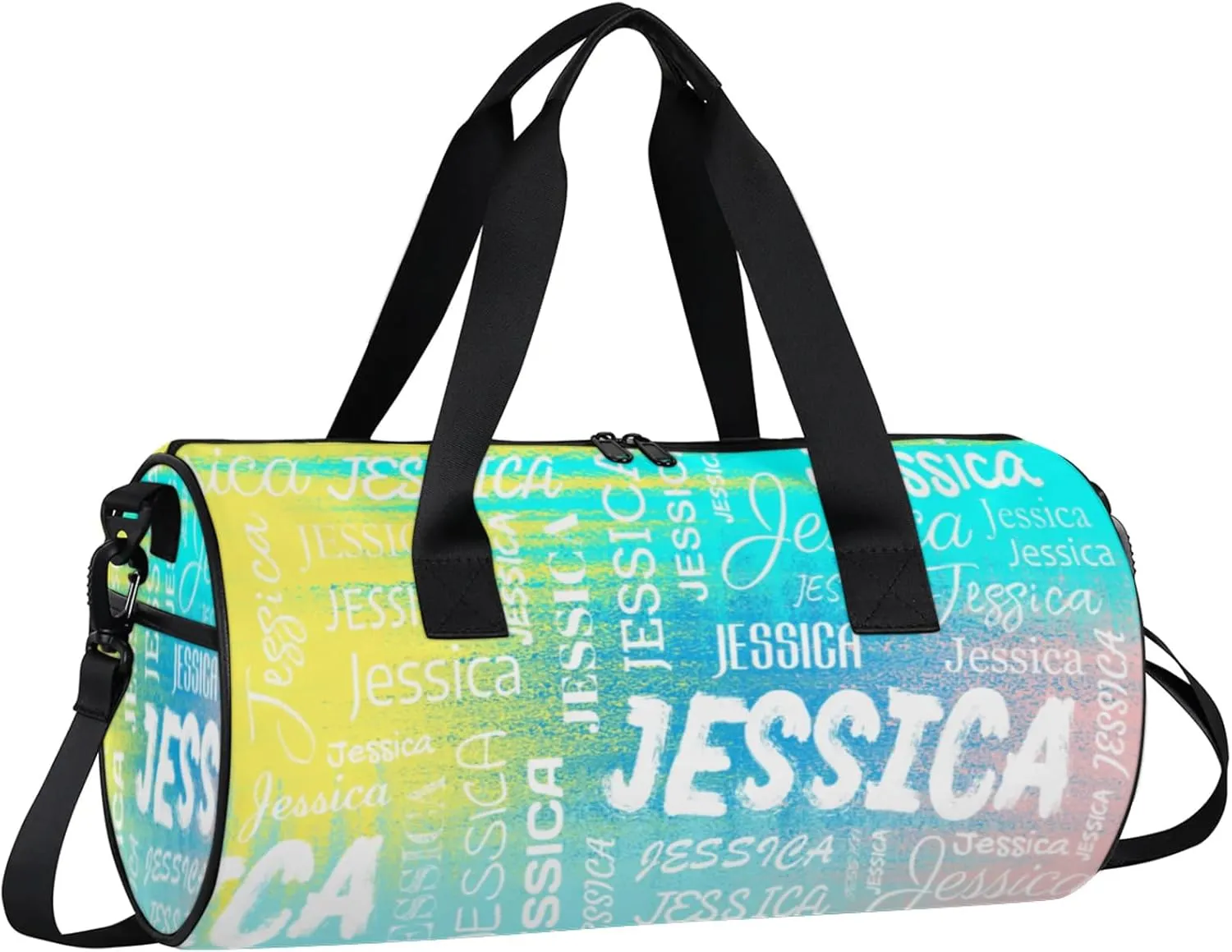 Personalized Sport Gym Bag with Name, Custom Overnight Duffel Bags Travel Weekender Bag for Women Men Team Gifts, Blue Yellow Pinks