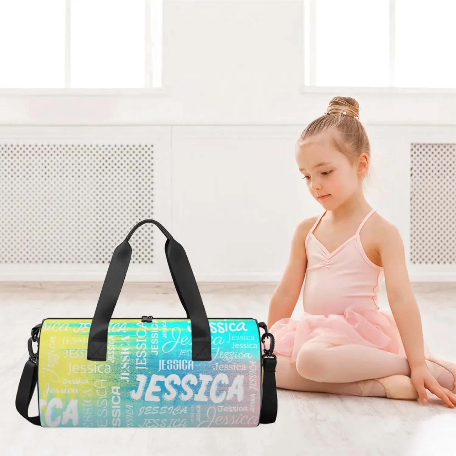 Personalized Sport Gym Bag with Name, Custom Overnight Duffel Bags Travel Weekender Bag for Women Men Team Gifts, Blue Yellow Pinks