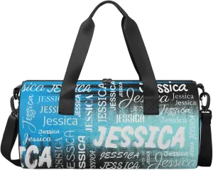 Personalized Sport Gym Bag with Name, Custom Overnight Duffel Bags Travel Weekender Bag for Women Men Team Gifts, Blue