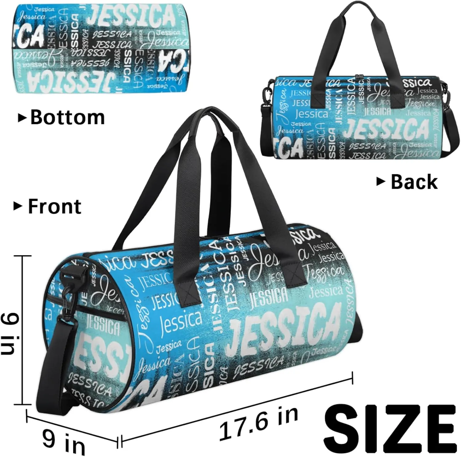 Personalized Sport Gym Bag with Name, Custom Overnight Duffel Bags Travel Weekender Bag for Women Men Team Gifts, Blue