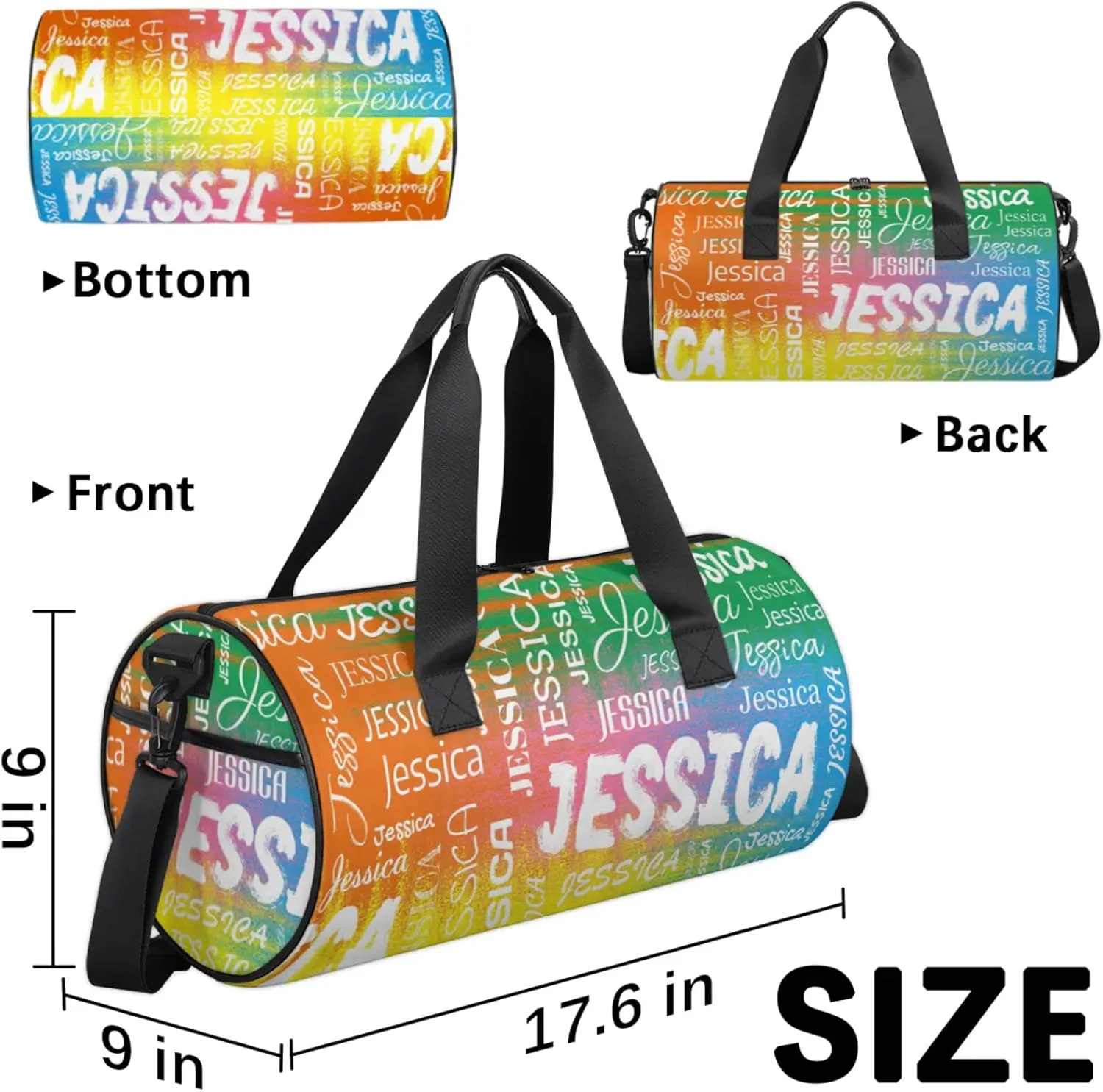Personalized Sport Gym Bag with Name, Custom Overnight Duffel Bags Travel Weekender Bag for Women Men Team Gifts, Colorful
