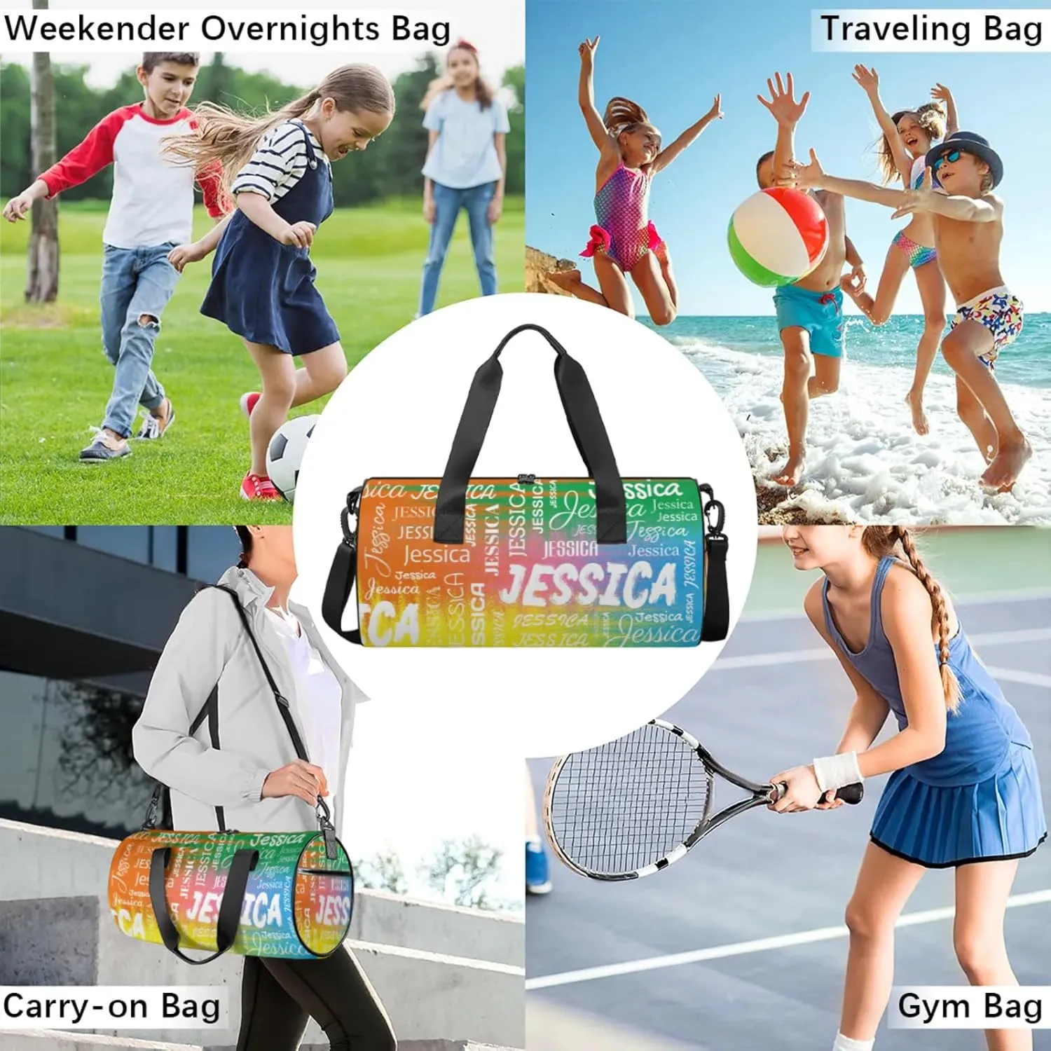 Personalized Sport Gym Bag with Name, Custom Overnight Duffel Bags Travel Weekender Bag for Women Men Team Gifts, Colorful