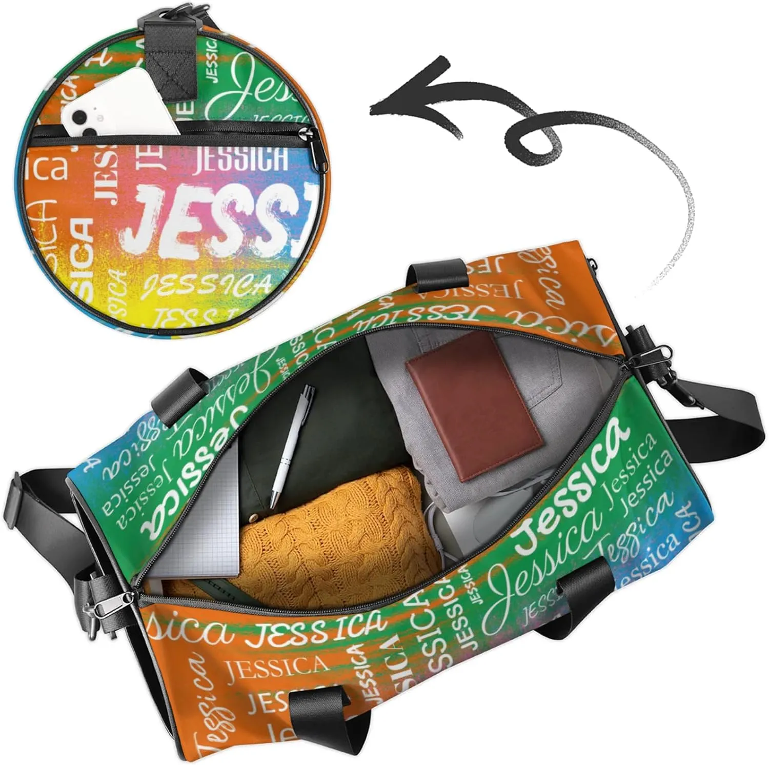 Personalized Sport Gym Bag with Name, Custom Overnight Duffel Bags Travel Weekender Bag for Women Men Team Gifts, Colorful