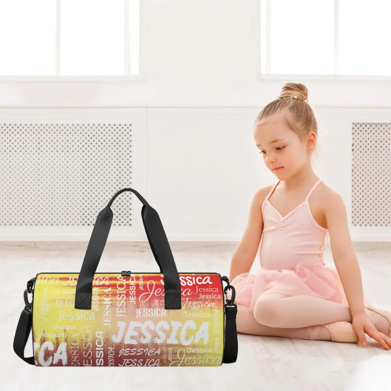 Personalized Sport Gym Bag with Name, Custom Overnight Duffel Bags Travel Weekender Bag for Women Men Team Gifts, Red Yellow