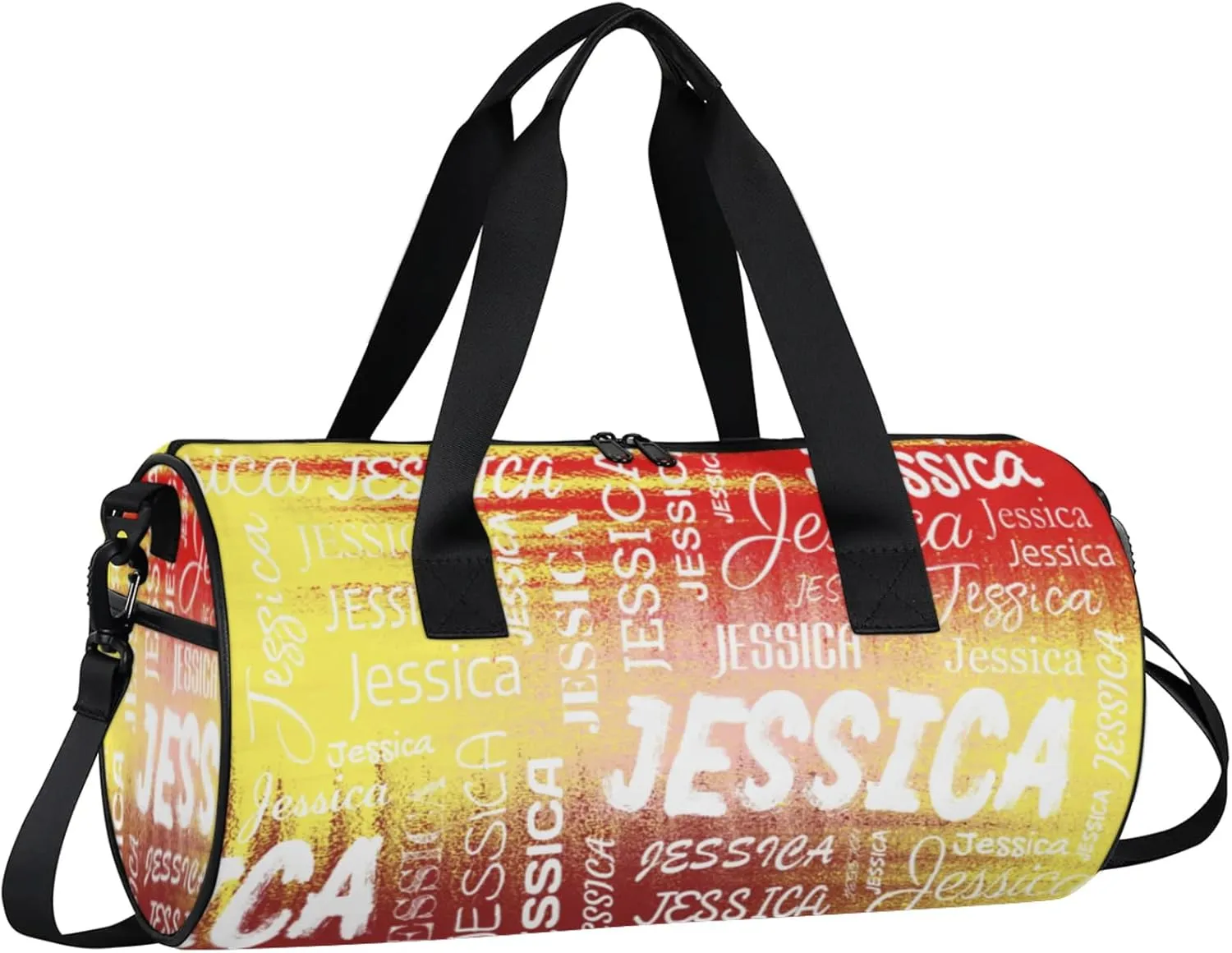Personalized Sport Gym Bag with Name, Custom Overnight Duffel Bags Travel Weekender Bag for Women Men Team Gifts, Red Yellow