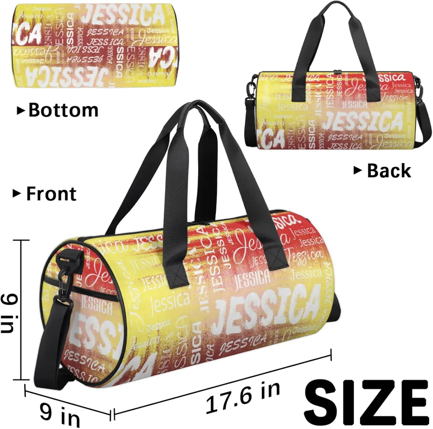 Personalized Sport Gym Bag with Name, Custom Overnight Duffel Bags Travel Weekender Bag for Women Men Team Gifts, Red Yellow