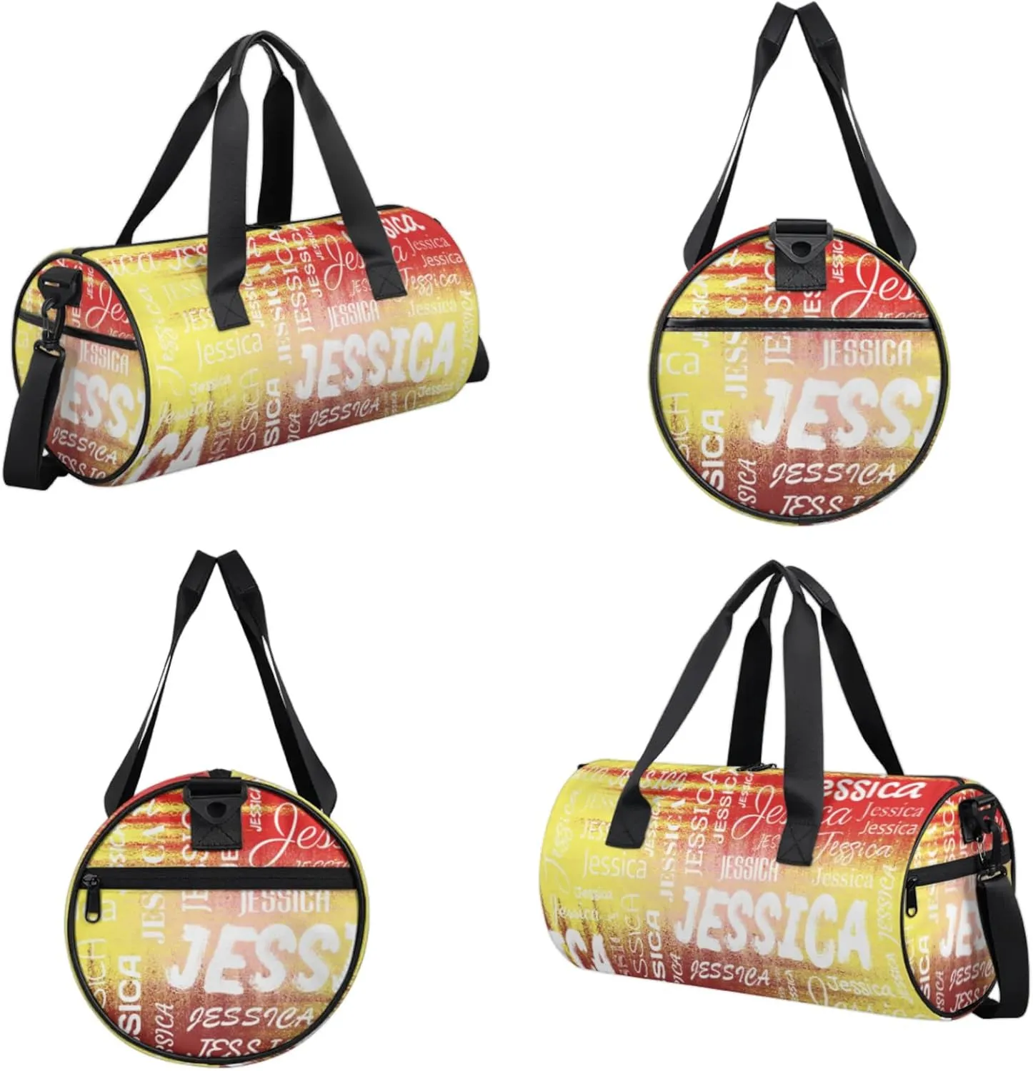 Personalized Sport Gym Bag with Name, Custom Overnight Duffel Bags Travel Weekender Bag for Women Men Team Gifts, Red Yellow
