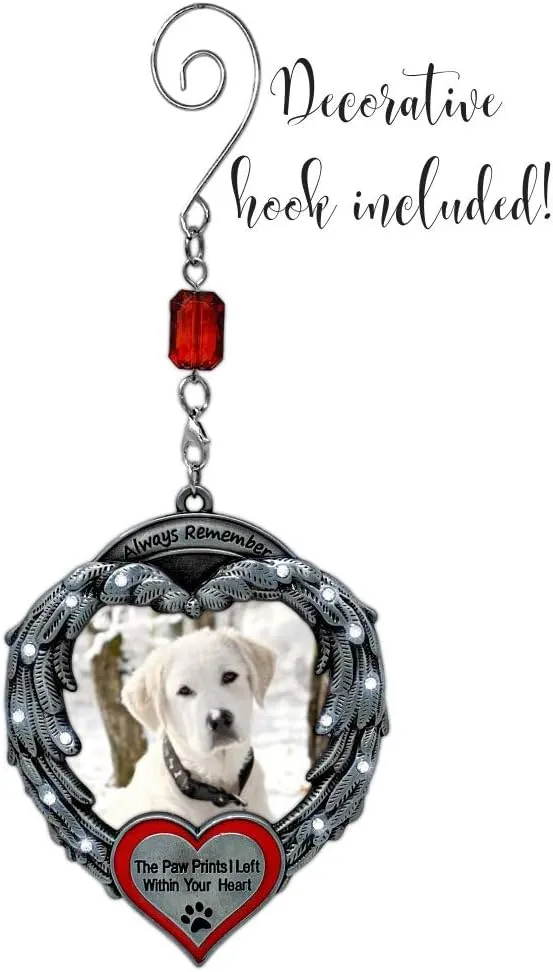 Pet Memorial Photo Christmas Ornaments – Always Remember The Paw Prints I Left Within Your Heart - Loss of a Pet - Set of 3 - Gift Storage Bags Included