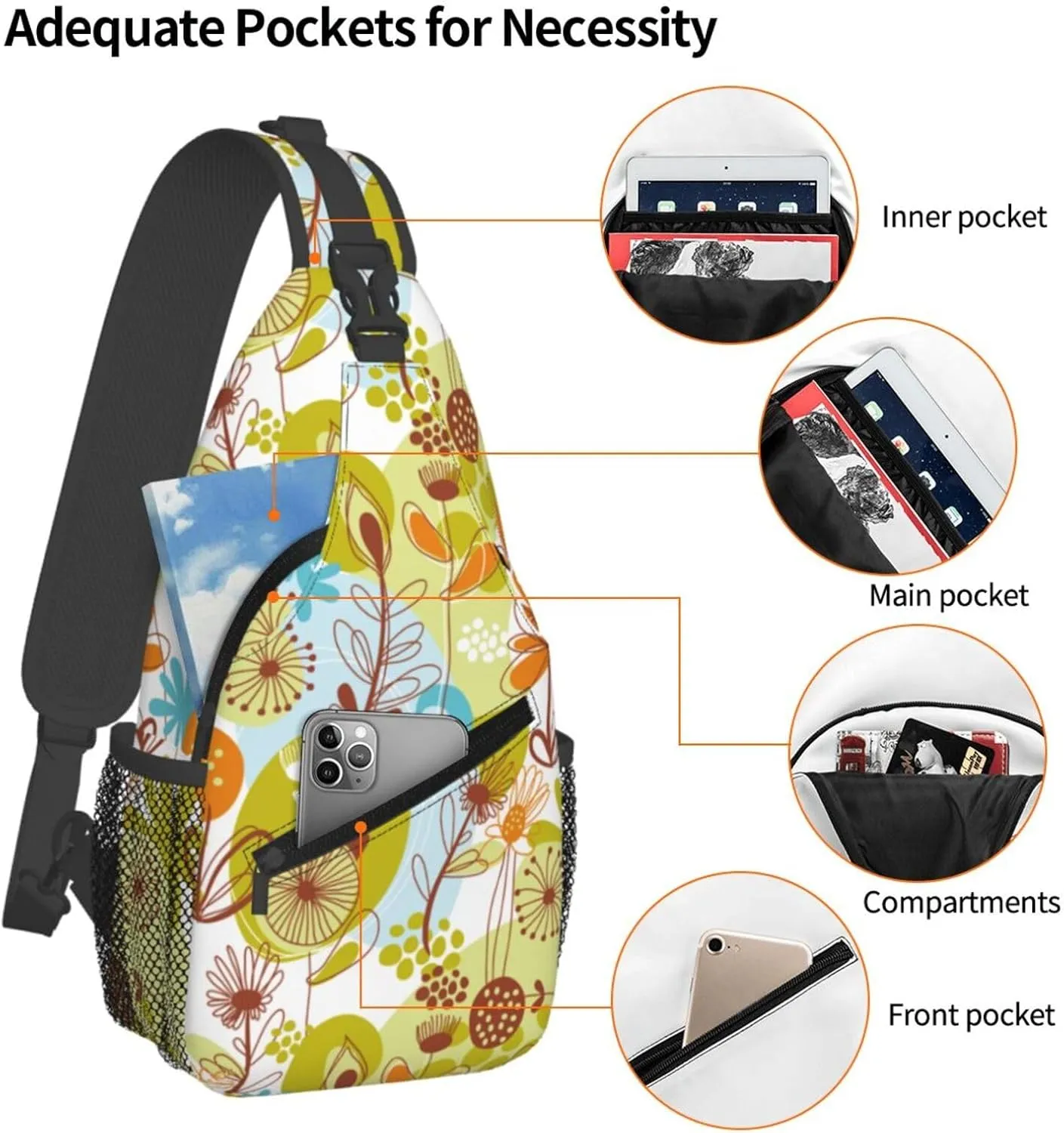 pink flower Chest Bags Crossbody Sling Bag Shoulder Bag Travel Hiking Daypack For Men Women