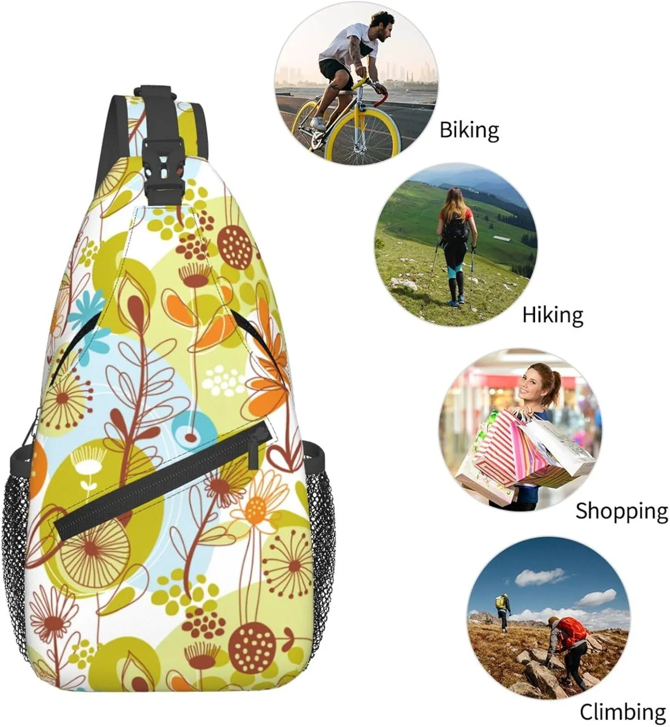 pink flower Chest Bags Crossbody Sling Bag Shoulder Bag Travel Hiking Daypack For Men Women