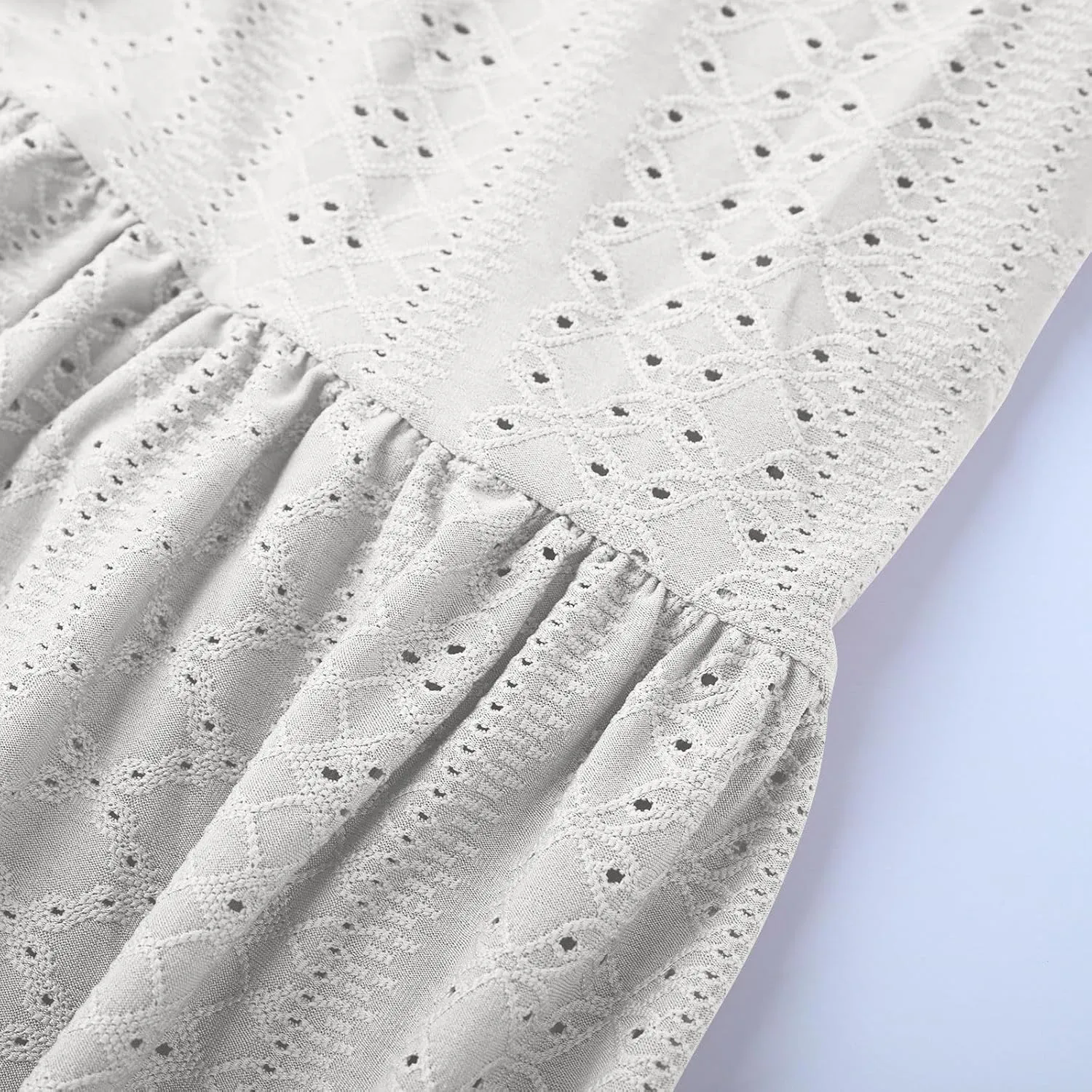 Plus Size Eyelet Sundresses for Women Summer Beach Criss Cross V Neck Ruffle Sleeve Pleated A Line Flowy Tank Dresses