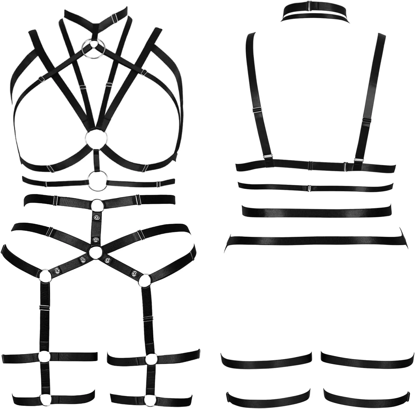 Plus Size Woman Lingerie Garter Belt Set Cage Body Breast Harness Strappy Club Party Rave EDC Punk Goth Clothing