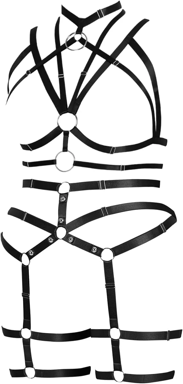 Plus Size Woman Lingerie Garter Belt Set Cage Body Breast Harness Strappy Club Party Rave EDC Punk Goth Clothing