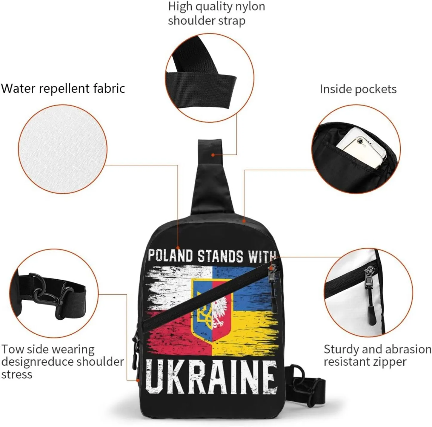 Poland Polish Ukrainian Flag Portable Crossbody Bag Foldable Sling Bags Sports Gym Chest Daypack Reusable Shoulder Backpack Casual Diagonally Rucksack Fanny Packs