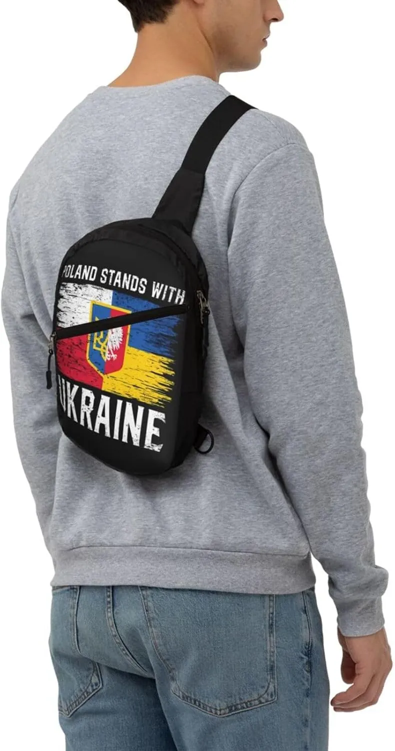 Poland Polish Ukrainian Flag Portable Crossbody Bag Foldable Sling Bags Sports Gym Chest Daypack Reusable Shoulder Backpack Casual Diagonally Rucksack Fanny Packs