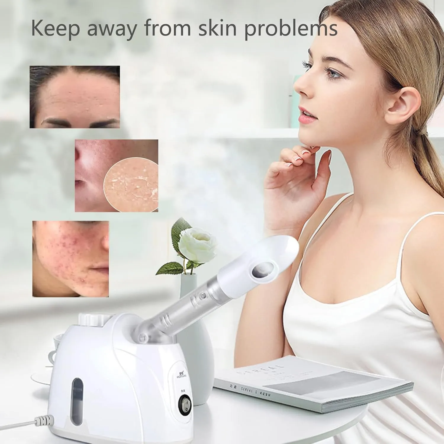 Portable Facial Steamer with Extendable Arm Steaming Warm Mist Humidifier for All Skin Deep Cleaning,Face Spa,Sinuses Moisturizing,for Home or Salon (Hot Spray)