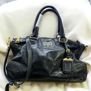 Prada Vitello Shine Black Patent Leather Satchel (H18 x L34 x W12 cm)