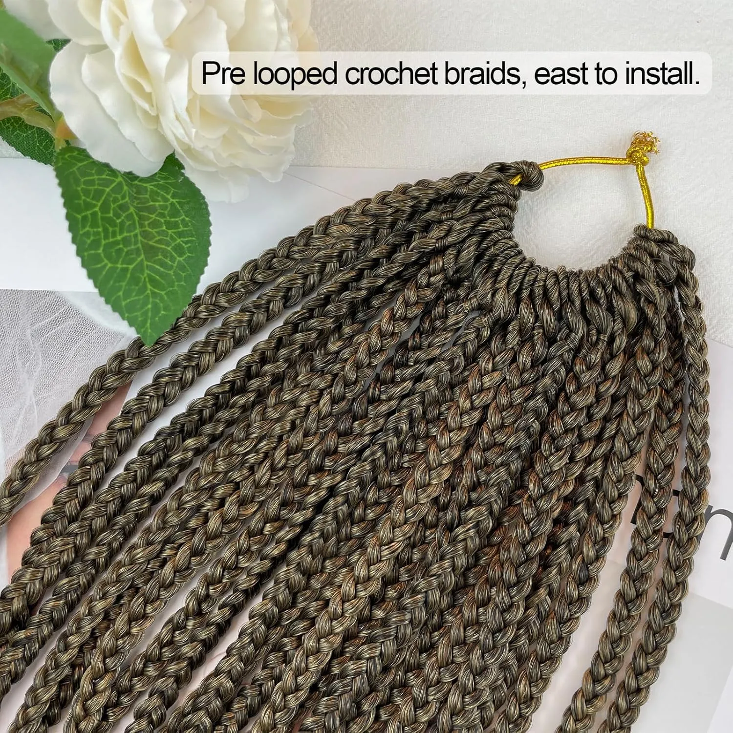 Pre Looped Crochet Box Braids 24 Inch T27 Ombre Honey Blonde Box Braid Crochet Hair 1/3 Inch Wide 1B/27 Small Prelooped Crochet Braids Hair for Black Women(T27, 24 inch 6 pack)