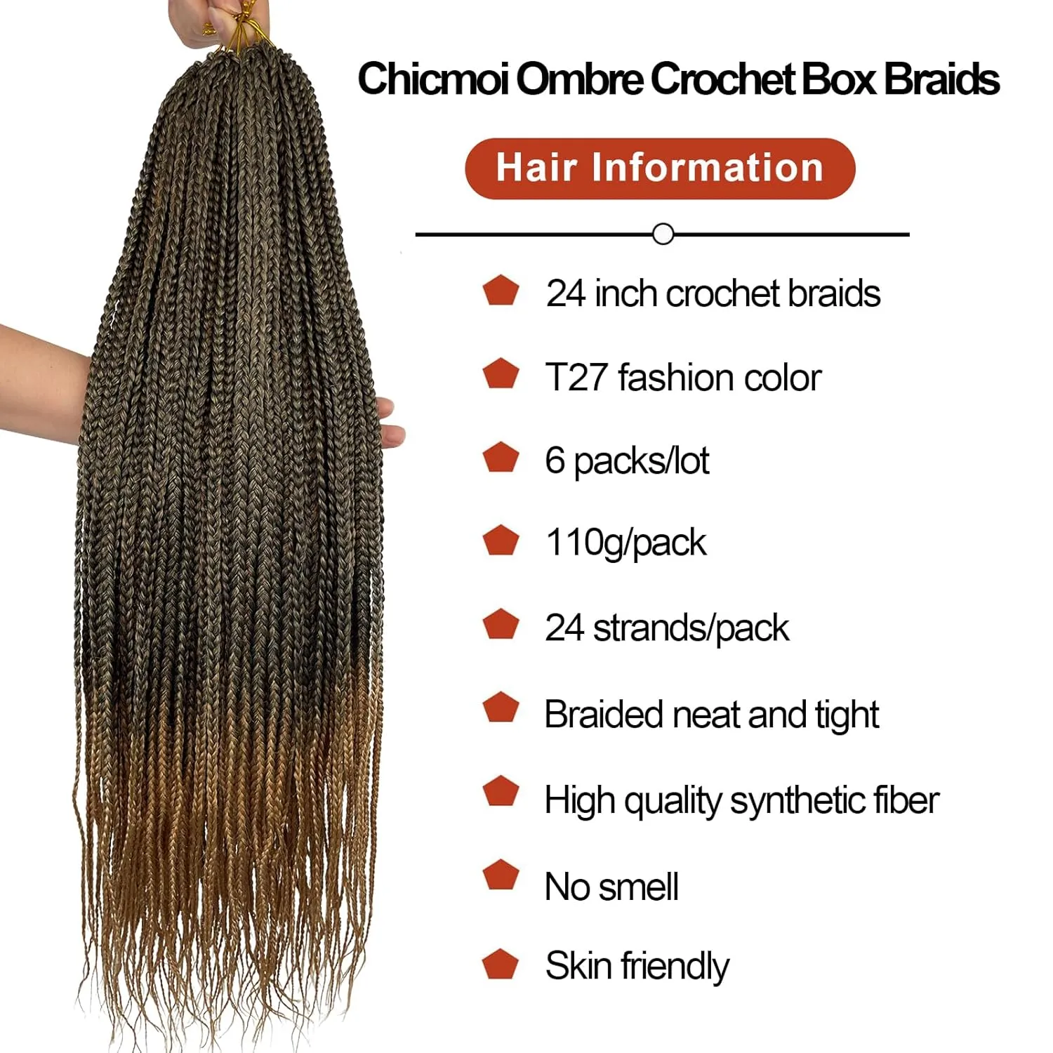 Pre Looped Crochet Box Braids 24 Inch T27 Ombre Honey Blonde Box Braid Crochet Hair 1/3 Inch Wide 1B/27 Small Prelooped Crochet Braids Hair for Black Women(T27, 24 inch 6 pack)