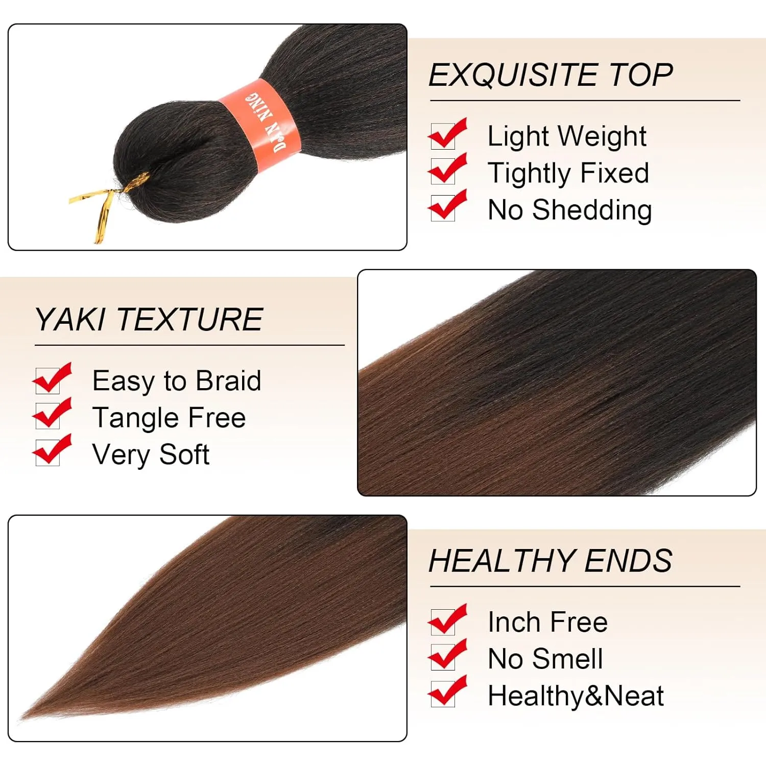 Pre-stretched Braiding Hair,Silky Braid Hair Extensions, Itch Free Crochet Twist Hair Braids, Yaki Texture Original Braiding Hair Pre Stretched(20''-8 packs, 1b30)