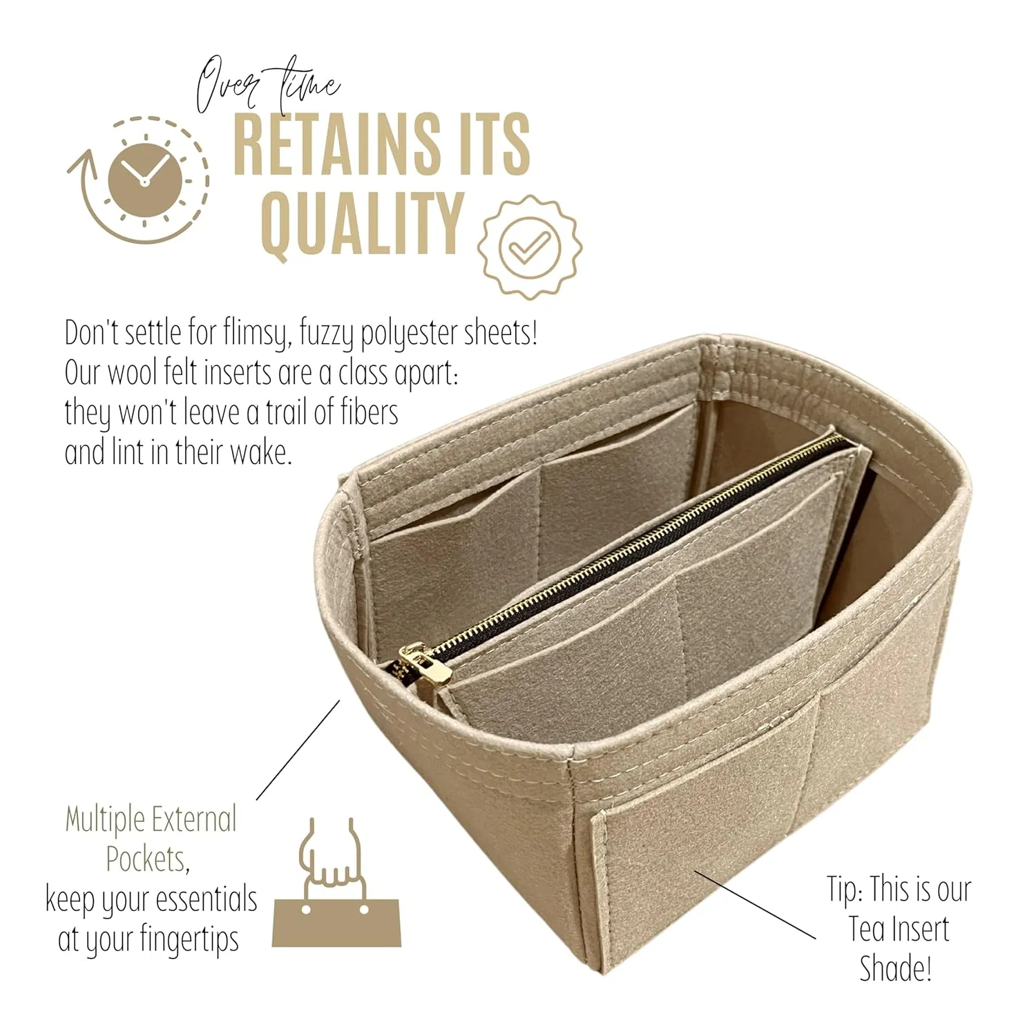 Premium Purse Organizer compatible with Hermes Picotin 22 Bag Organizer Insert, Oval Shaped 2mm Thick Felt Insert Snug Sturdy Gold Zipper (For Picotin 26 (GM), Geyser Blue)