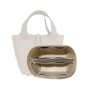 Premium Purse Organizer compatible with Hermes Picotin 22 Bag Organizer Insert, Oval Shaped 2mm Thick Felt Insert Snug Sturdy Gold Zipper (For Picotin 26 (GM), Geyser Blue)