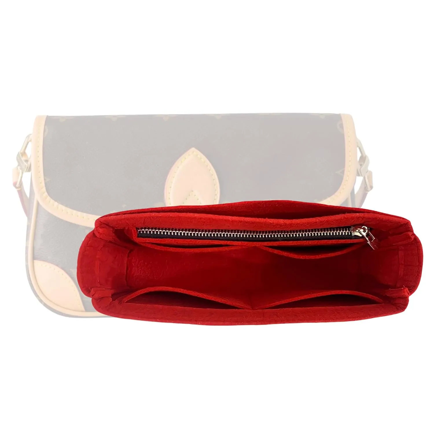 Premium Purse Organizer for Diane Bag Organizer, fits Lv Diane Bag Insert, Handmade 2mm Felt Double Layered Base with Tapered Shape, Snug Sturdy Gold Zipper (For Diane Bag, Geyser Blue)